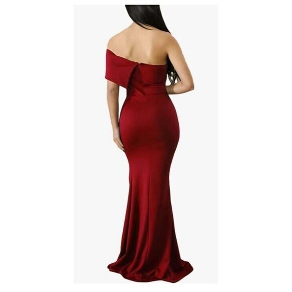 Asvivid Dress NWT Red Off The Shoulder One Sleeve Slit Maxi Party Evening Sz 2XL - Picture 2 of 5